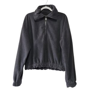 Urban Outfitters gray half zip cropped casual relaxed fit jacket, Sz L (PTP 24")